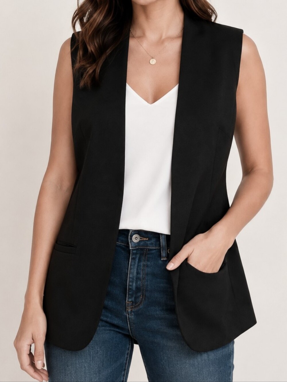 ANTONIO MELANI Black Sleeveless Tailored Vest